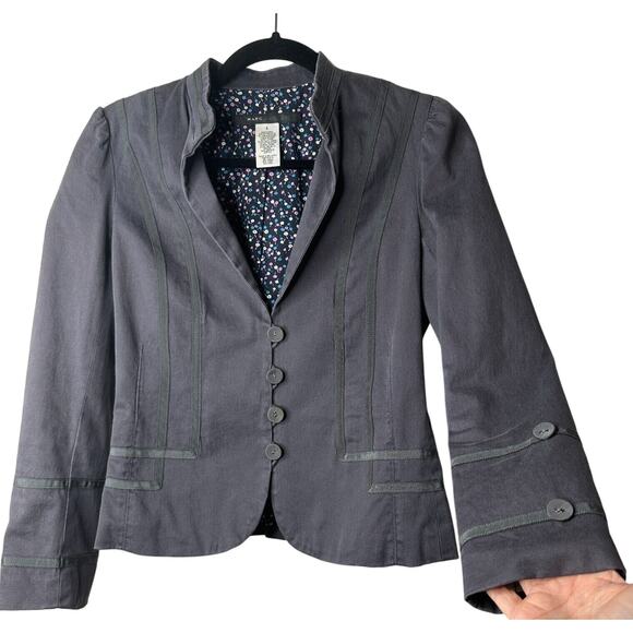 Marc Jacobs Slate Navy Fitted Button Blazer Floral Lining Mandarin Collar 4 - Picture 1 of 13